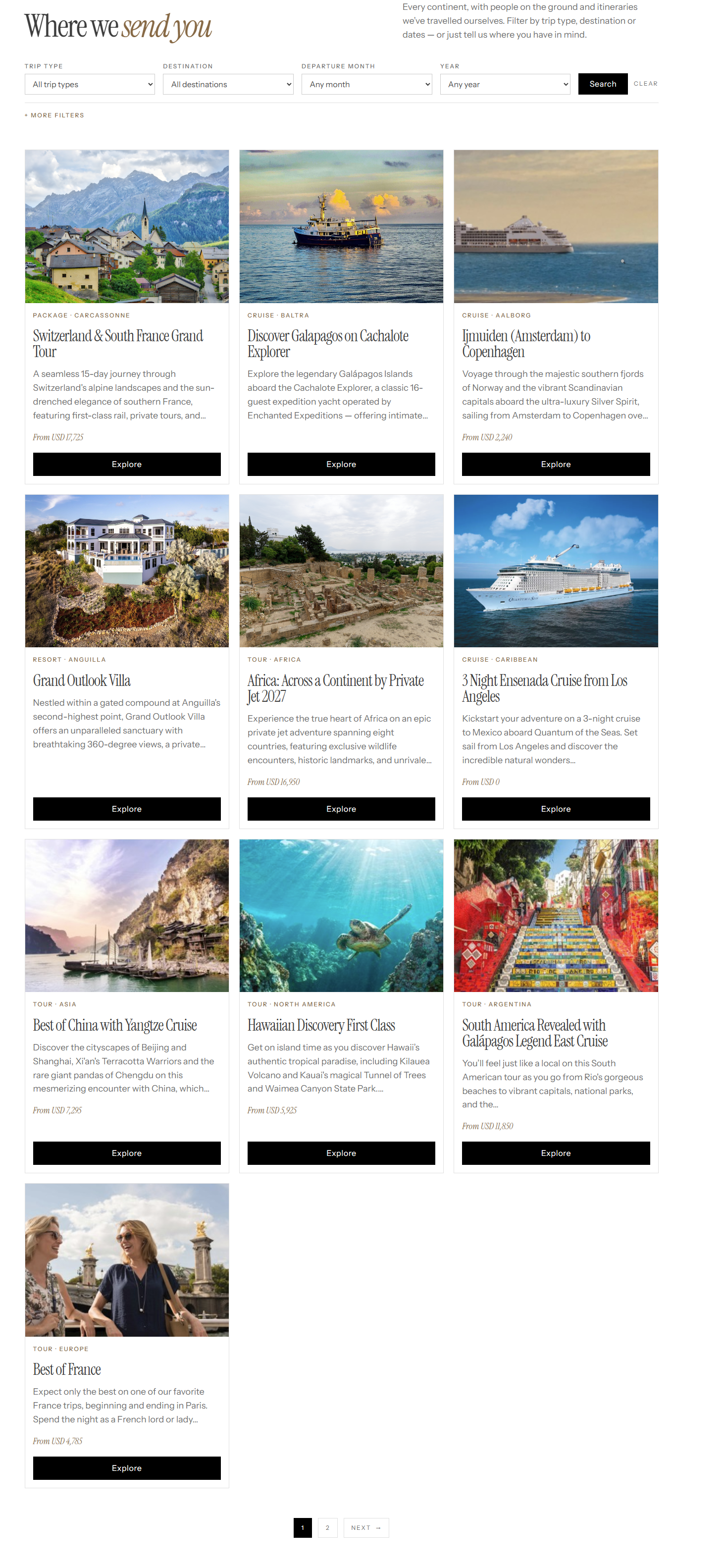 Curated grid of travel items built with the Travel Items plugin.